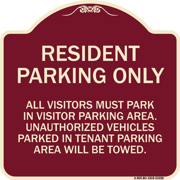 Parking Resident Parking Only Heavy-Gauge Aluminum Architectural Sign, 18" x 18", BU-1818-23358